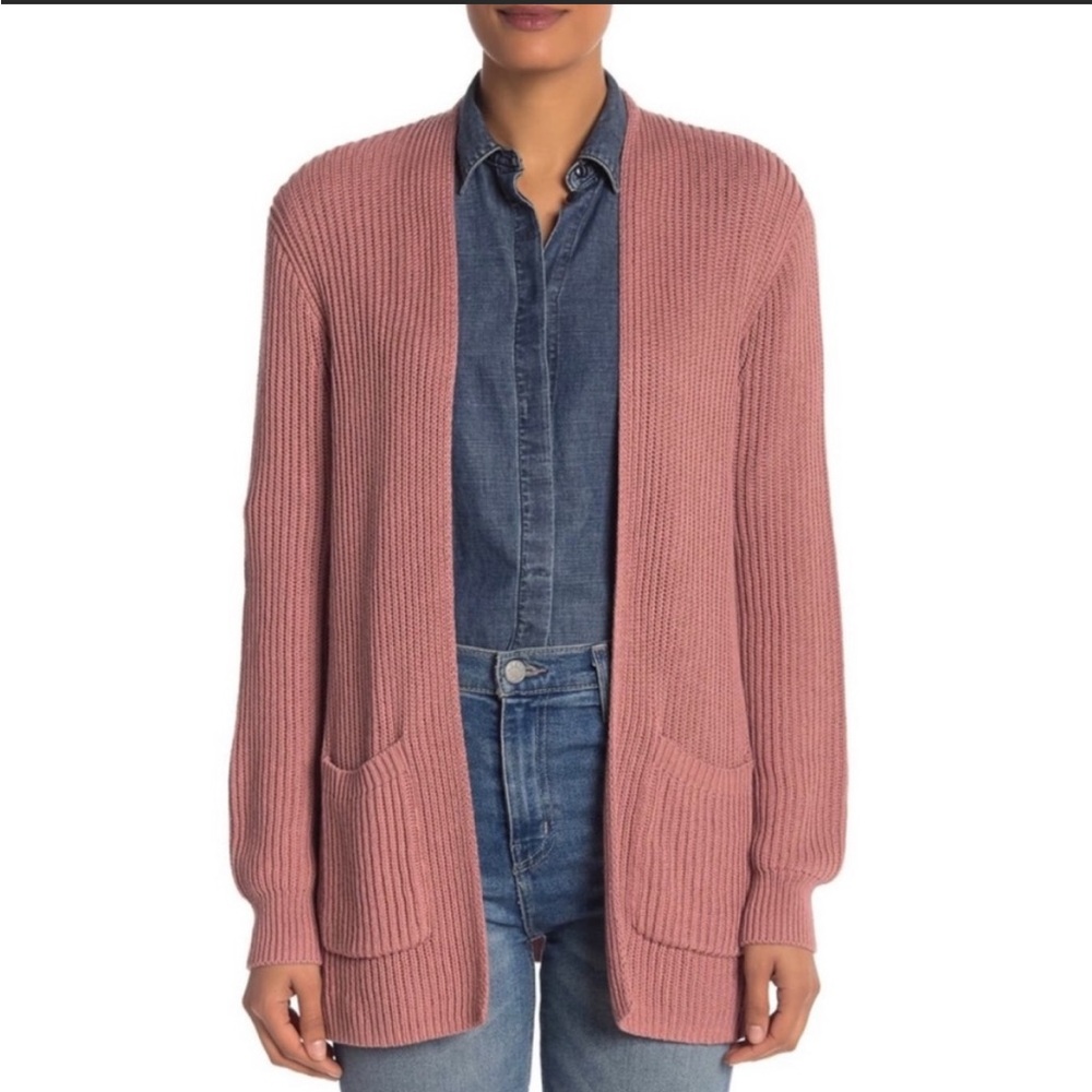 Madewell Nolan Ribbed Open Cardigan Dusty Mauve Pink 100% Cotton XL